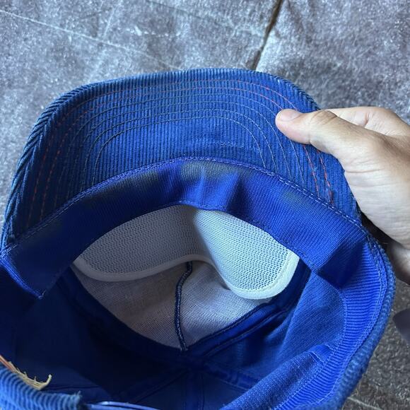 Men's Vintage 80s Master Mix Feed Farming Blue Corduroy Trucker Snapback Hat Cap - Picture 5 of 6